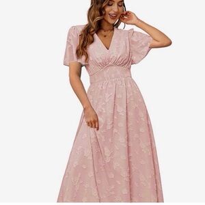 Simplee women chiffon Boho Blush Pink Maxi Dress L